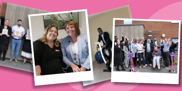 A collage of photographs from the opening event at Linnet Mews.